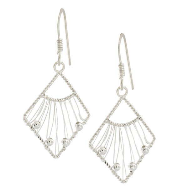 Aros aretes rombo con balines de plata italiana 925 Brilho