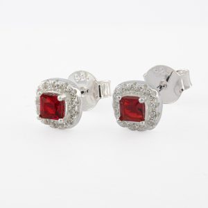 Aros de plata italiana 925 con circón rojo Brilho