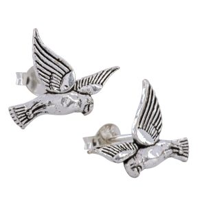 Aros topo aves envejecida plata 925 Brilho