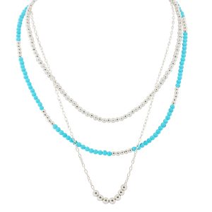 Collar triple de plata y mostacilla celeste Brilho