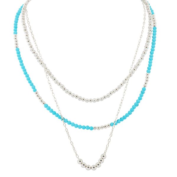 Collar triple de plata y mostacilla celeste Brilho