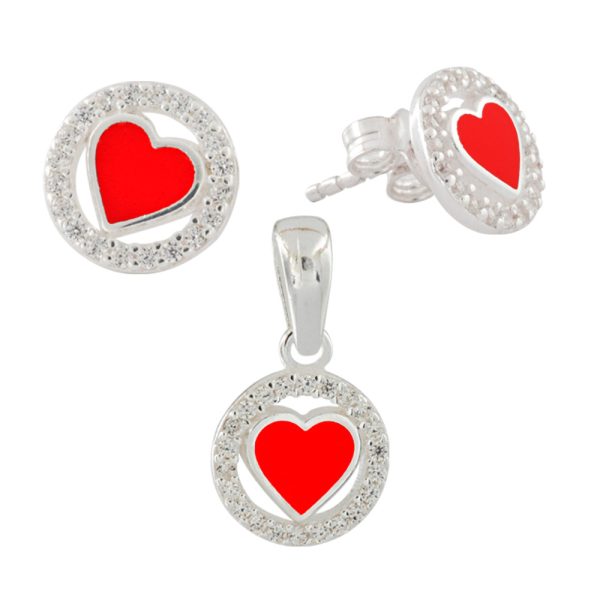 Conjunto aros topo y dije corazón deplata italiana 925 Brilho