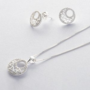Conjunto dije colgante circulo y corazones de 3gr Brilho