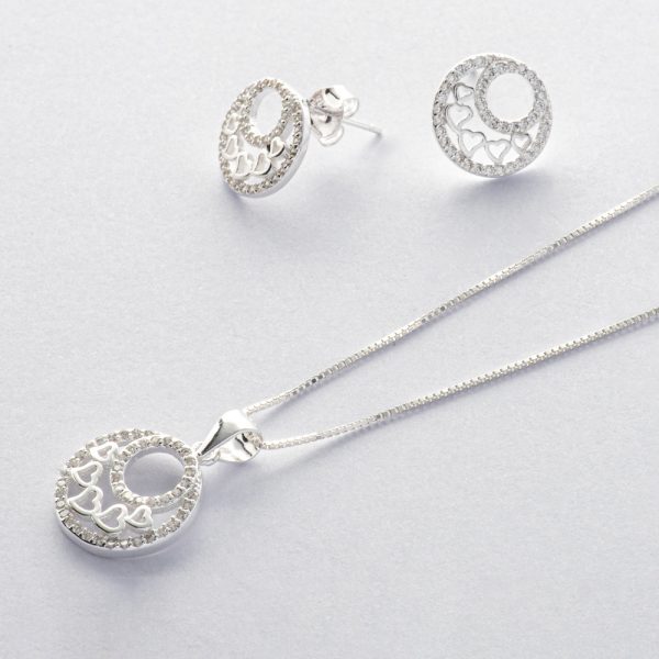 Conjunto dije colgante circulo y corazones de 3gr Brilho