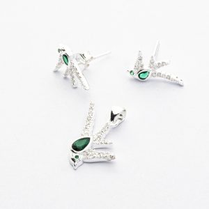 Conjunto dije ave Queltehue y aros topo plata 925 Brilho