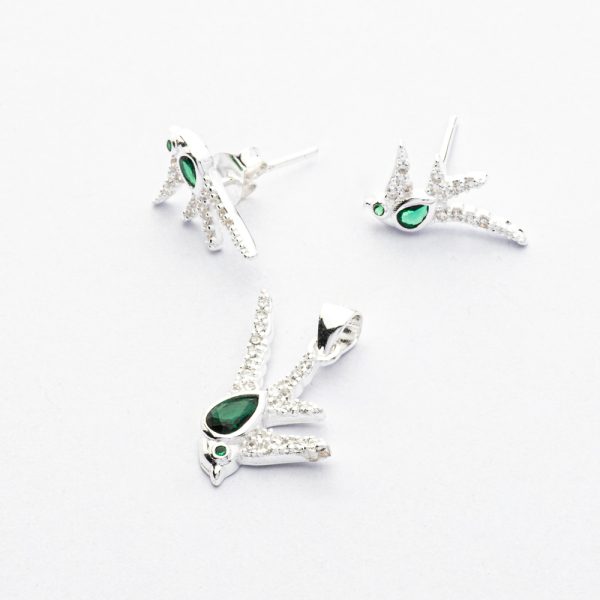 Conjunto dije ave Queltehue y aros topo plata 925 Brilho