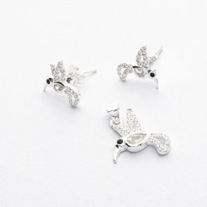 Conjunto dije colgante tortola y aros topo en 2,2gr plata ley 925 Brilho