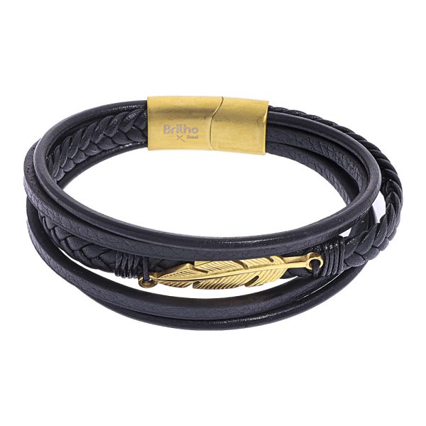 Pulsera pluma oro gold filled acero quirúrgico 316 Brilho.