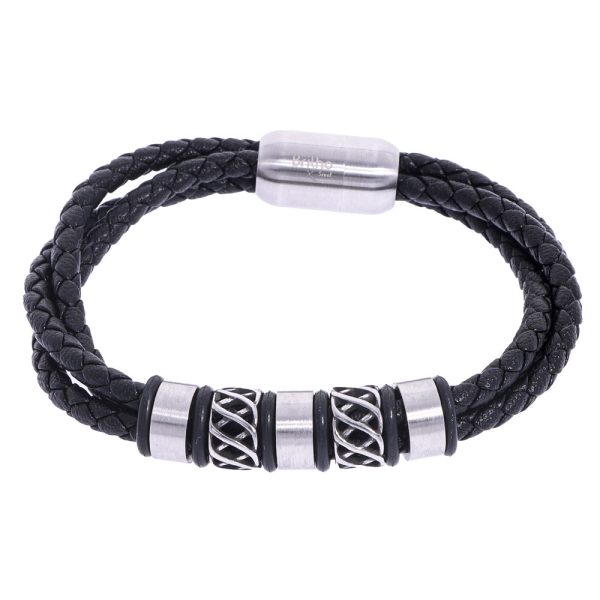 Pulsera de acero quirúrgico cuero ecológico Brilho