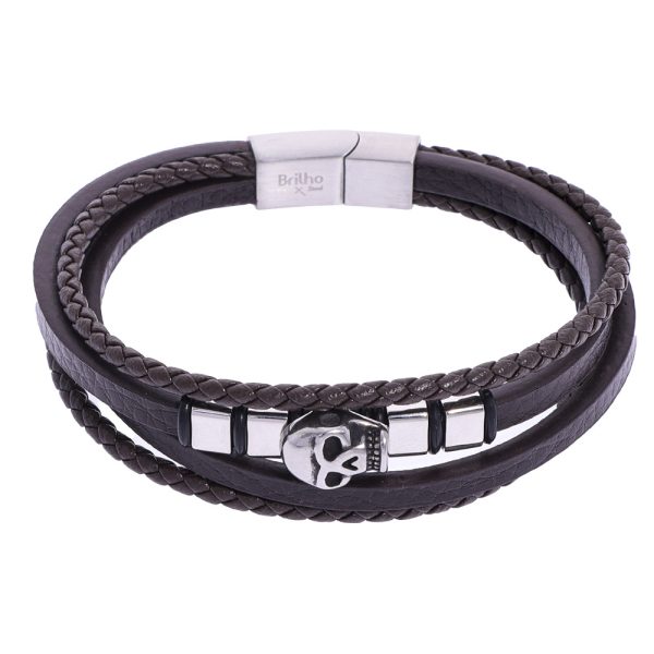Pulsera calavera vertical en acero Brilho.