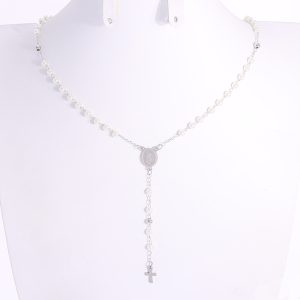 Rosario con perlas virgen de los rayos acero 316 Brilho