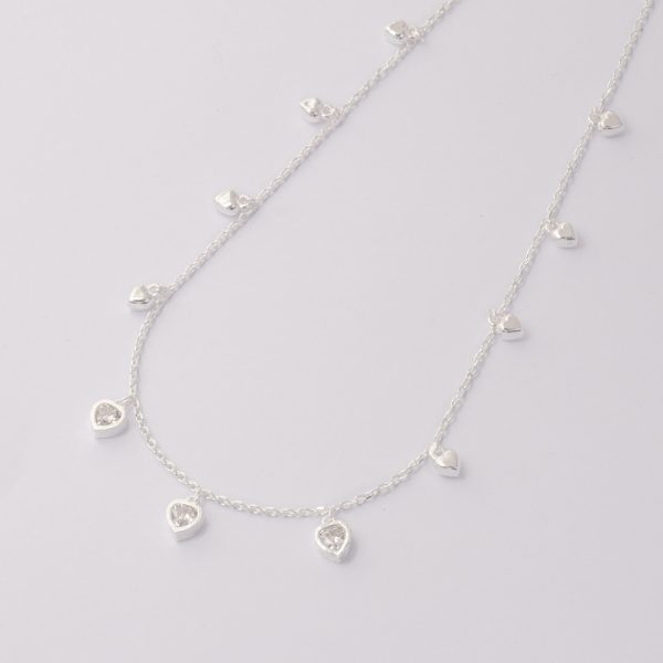 Collar de Plata Italiana 925. Diseño: Corazón de Circón. Corazónes lisos. Largo de 40cm. Peso de 5,9 Gramos. SKU: PCO1020012-5,9GR3C. Brilho.