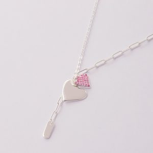 Collar de plata italiana 925. Diseño: Crazón Doble. Micro Circones Rosados. Peso de 3,2 Gramos. Largo de 40cm. SKU: PCO1020023-X3,2GR Brilho