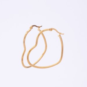 Aros Aretes Candonga. Diseño Liso en Acero Quirúrgico 316. Cierre: Broche Italiano. Color: Dorado. SKU: ACA0110017. Brilho.