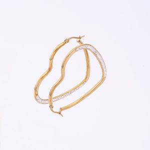 Aros Aretes Candonga. Acero Quirúrgico 316. Cierre: Broche Italiano. Color: Dorado. Circones Blancos. SKU: ACA0210026 Brilho.