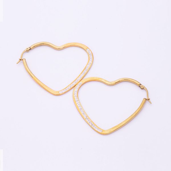 Aros Aretes Candonga. Acero Quirúrgico 316. Cierre: Broche Italiano. Color: Dorado. Circones Blancos. SKU: ACA0210026 Brilho.