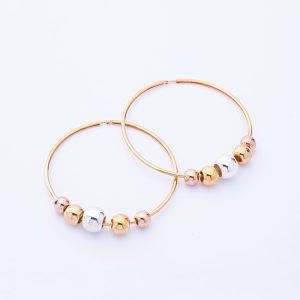 Aros Candonga. Baño de Oro 18K. Balines de 3 Colores. Aros Candonga de Acceso Directo. SKU: GCA0140003. Brilho.