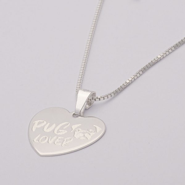 Conjunto de Collar y Colgante. Cadena Tejido Veneciana. Largo de 45cm. Peso de 3,6 Gramos. Dije y Colgante de (PUG LOVER). Plata Italiana 925. Peso de 1,9 Gramos. Peso total en Gramos 5,5 (Cadena + Dije) SKU: PDJ0121303-1,86GR Brilho.