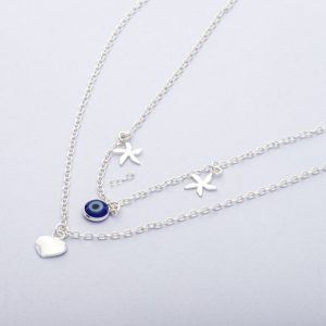 Collar de Plata Italiana 925. Diseño Ojo Turco, Corazón e Infinito. Peso de 7,1 Gramos. Largo de 25 cm, y más 5cm de alargue. SKU: PCO0220001#198 Brilho.
