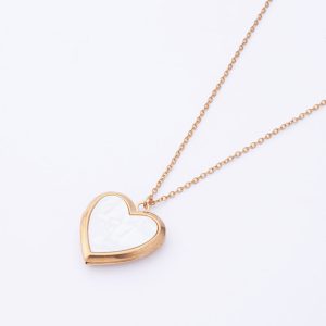 Collar Relicario Dorado Piedra de Nácar Porta foto. Largo 43cm Acero Quirúrgico 316. SKU: ACO0132003 Brilho.