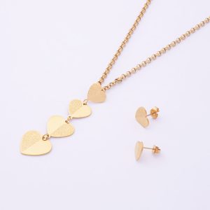 Conjunto de Collar y Aros Topo. Acero Quirúrgico 316. Cadena Tejido Rolo. Baño en Oro 18k. SKU: AJU0931002 Brilho.