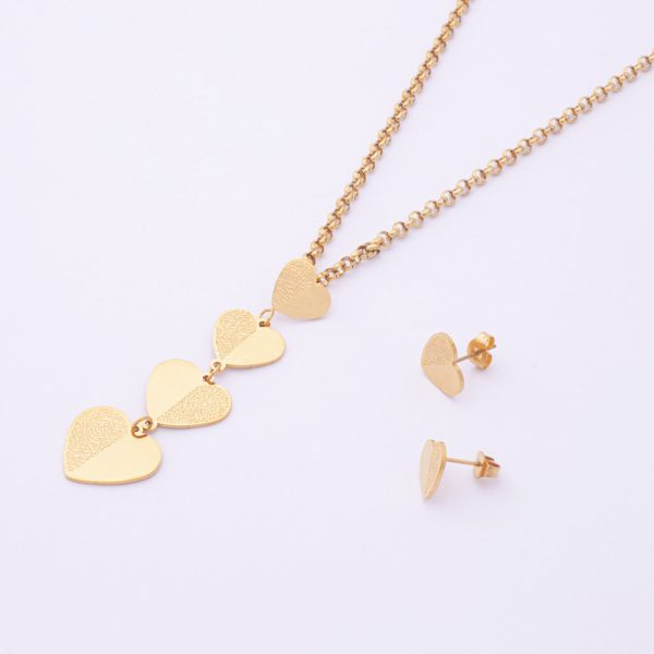Conjunto de Collar y Aros Topo. Acero Quirúrgico 316. Cadena Tejido Rolo. Baño en Oro 18k. SKU: AJU0931002 Brilho.