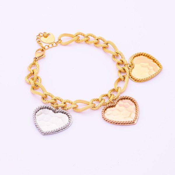 Pulsera Cartier 3x1. Acero Quirúrgico 316. Colgantes 3 Corazones. Largo 19cm. SKU: APU0130015 Brilho.