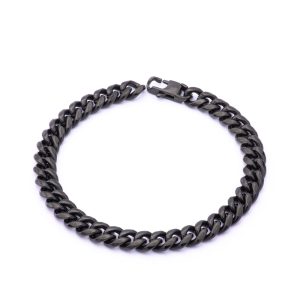 Pulsera Acero Quirúrgico 316. Tejido Grumet. Largo: 22cm. Ancho: 7mm Color: Negro. SKU: APU0112014 Brilho