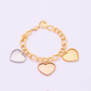 Pulsera Cartier 3x1. Acero Quirúrgico 316. Colgantes 3 Corazones. Largo 19cm. SKU: APU0130015 Brilho.