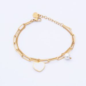 Pulsera de Dama con Oro 18k. Acero Quirúrgico 316. Baño en Oro Gold Filled de 18k. Largo 16cm Pulseras Tejido Grumet y Tradicional. SKU: APU0910009 Brilho.