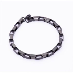 Pulsera Limada Cuadrada. Acero Quirúrgico 316. Esmalte Multiadherente. Color Negro. Largo 22cm. Ancho 5mm. SKU: APU0210009-03 Brilho.