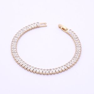 Pulsera de Dama en Oro Gold Filled  Circones Rectangulares Blancos Largo 19cm Baño en Oro de 18k. SKU:GPU0910004 Brilho.