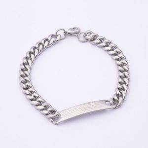 Pulsera Piocha Grumet. Acero Quirúrgico 316. Texto Sagrado: Padre Nuestro. Largo: 21cm. Ancho: 7mm. SKU: APU0922002-03 Brilho.