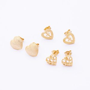 Aros Topo. Baño en Oro 18k. Diseños Corazón SKU:  GTO0110011. Brilho.